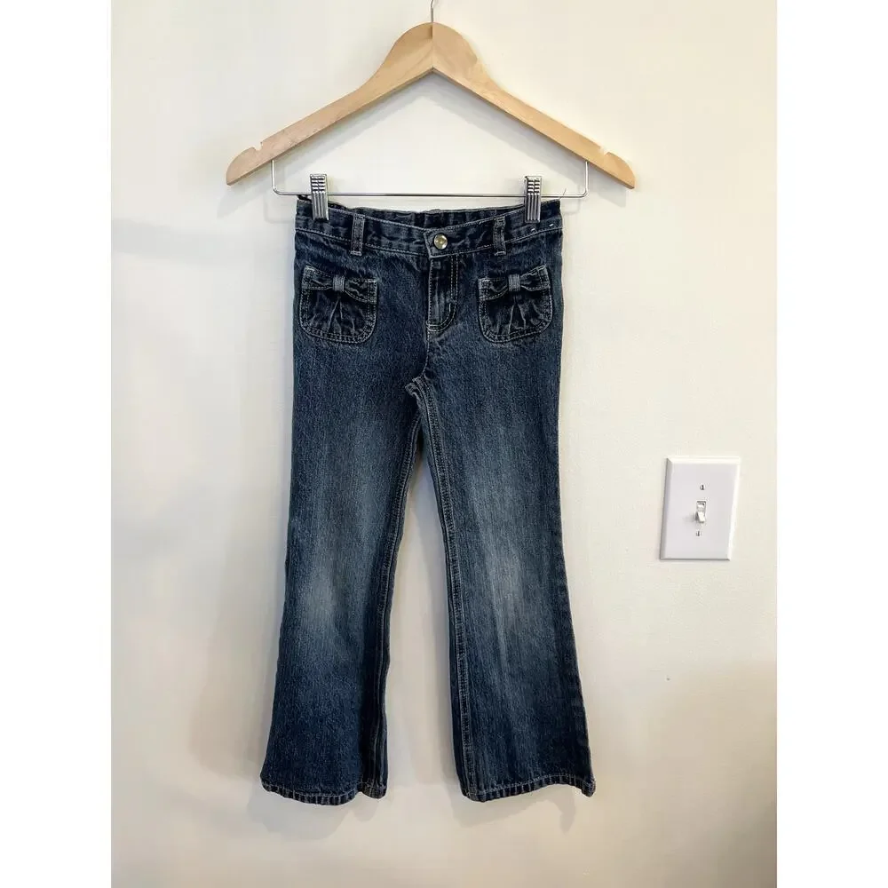 Gymboree Girls Bootcut Bow Pocket Jeans Size 8 Dark Wash Denim